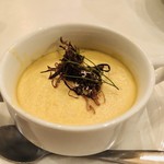 パープルバー - トウモロコシの洋風茶碗蒸し 飴色エノキ添え