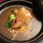 Two luxurious stews of large shark fin and tender abalone ~ served piping hot clay pot style ~