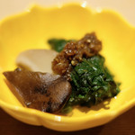 立場割烹 SSAW - 水無月の贅沢御膳 1000円 の空心菜とあわび茸のお浸し