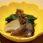立場割烹 SSAW - 水無月の贅沢御膳 1000円 の空心菜とあわび茸のお浸し