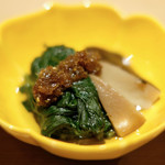 立場割烹 SSAW - 水無月の贅沢御膳 1000円 の空心菜とあわび茸のお浸し