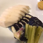 吾妻橋 やぶそば - 糠漬け、この日は蕪、胡瓜、茄子
