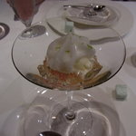 ル・ジュー・ドゥ・ラシエット  - アヴァンデセール／モヒートと桃のジュレ、ライムのギモーヴ