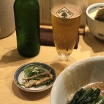 饗 くろ喜 - おつまみメンマとネギが嬉しい(o^^o)                            ハートランドビール500円
