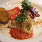 マザーエスタ - 天然平目の香草パン粉焼き、インカのめざめと焼きパプリカ