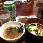 金ちゃん - 鰻の会…お通し(ところてん)、奈良漬け、肝吸い