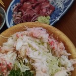 水口食堂 - カニサラダ・釜ゆでやりいか刺し