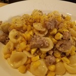 ヴェロニカ ペルシカ - サルシッチャとトウモロコシのオレキエッテ