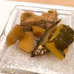 うを徳 - 鱧の煮こごり･鹿ヶ谷かぼちゃ･山芋･帆立･稚鮎の八寸