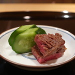 弧玖 - 胡瓜と和牛のつけ焼き