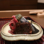 おが和 - 昆布の佃煮、しば漬け、茗荷と茄子漬け