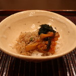 おが和 - ちりめん山椒、海苔の佃煮、山ごぼう乗せ御飯