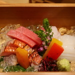 和ごころ 泉 - 塩釜の鮪、和歌山の金目鯛炙り、剣先いか、淡路の真鯛の盛合せ