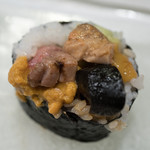 うを徳 - 2018.7 贅沢太巻き（渡り蟹、アンキモ、炙りトロ、ムラサキウニ、どんこ椎茸、干瓢、八町きゅうり）