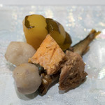 うを徳 - 2018.7 京都鹿ケ谷かぼちゃ、与論島石川小芋、琵琶湖稚鮎有馬煮、余市アンキモ