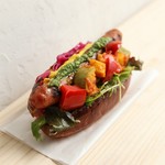 Island vegetable dog made with island pork sausage