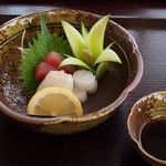 田舎風割烹 ちゃぼ亭 - お造り（よこ、鮃、スルメイカ）