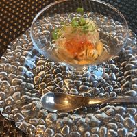 ルシェル - 焼き茄子のピューレに鱧の炙り、いくら、梅のゼリー乗せ