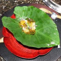 佐賀牛 Sagaya 銀座 - ホタテの昆布締めとジュンサイ