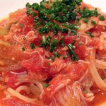 ル・コントワール・デュ・グー - 玉葱とタラバ蟹のパスタのアップ