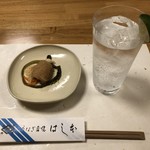 鰻はし本 - 萬膳黄麹のソーダ割りヘベス絞りと先付け