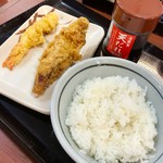 丸亀製麺 - かしわ天＆えび天＆天丼用白ごはん：410円