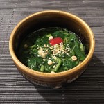 おが咲 - お通し もろへいやとお蔵の茶碗蒸し