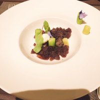 オールデイダイニング風花 - 鱧のジュレとアスパラガス 燻香のクリーム添え