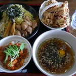 menyakofukurokubeeshokudou - 冷やし山芋つけ麺+トマトチャーシュー丼+唐揚