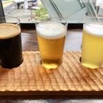 常陸野ブルーイング - 「TASTING  BEER  SET」980円 (税込)。右から、ホワイトエール、ネストラガー、スウィートスタウトの3種。