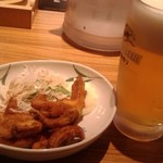 やよい軒 - ゲソ唐揚げとビール