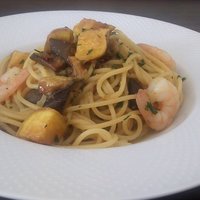 ヴィア トスカネッラ - スパゲッティ・海老と揚げ茄子とじゃが芋のペペロンチーノ（2018.7）