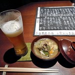 ひのと - 生ビール（２口飲みました）＆ お通し