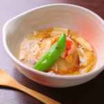 Lotus root manju with yuba sauce