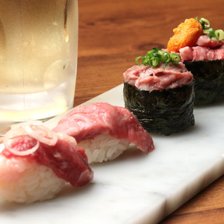 Horses, cows, pigs, chickens, ducks, hormones, etc. Lots of creative meat Sushi!