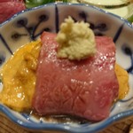 おにく 花柳 - お肉の雲丹巻き