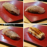 握りのシャリはイカ墨入り(穴子はノーマル)