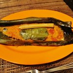プラウメラカフェ - 『鯖とスパイスのバナナリーフ包みグリル焼き』