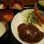  いつもの場所 - ハンバーグ&エビフライ定食 750円