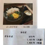 手打そば　稜庵 - 本日戴いたもののメニュー