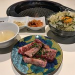 焼肉 六区 - ハラミ定食 ¥1,000 + ねぎたま飯 ¥150