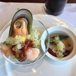 シリウス - パーナ貝と氷のコンソメドレッシングと、カポナータとタコ