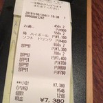 Cauda - ２人で角ハイボール２杯、ソフトドリンク１杯
            生牡蠣２個、牡蠣ブルーチーズ焼き２個、クレソンサラダ１つ、蟹クリームコロッケ２個、ブルーチーズトースト
            ¥7380-
            お通しが¥450-×2、いらない！