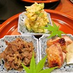 和やまむら - プリフィックス。和牛の赤ワイン煮、地鶏の塩焼き、ポテトサラダ
