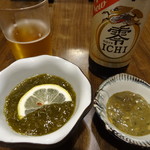 磯料理ヨット - 定食前　もずく酢と牡蠣の塩辛