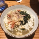 要の塩 - 〆のトマトサルサを和えた出汁炊きごはん　スープin