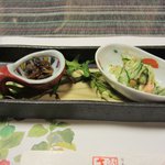 Yuu Zenkikitsu - 前菜（浅利煮・胡瓜の和え物）