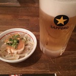 三陸天海一家 - お通し＆サービスの生ビール