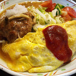 田幸 - 昼定食の「きのこの和風おろしハンバーグとチーズオムレツ、トマトサラダ付き」