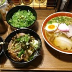 中華蕎麦 かたやま 本店 - ねぎ蕎麦+ゆで玉子+肉飯：860円+60円+370円